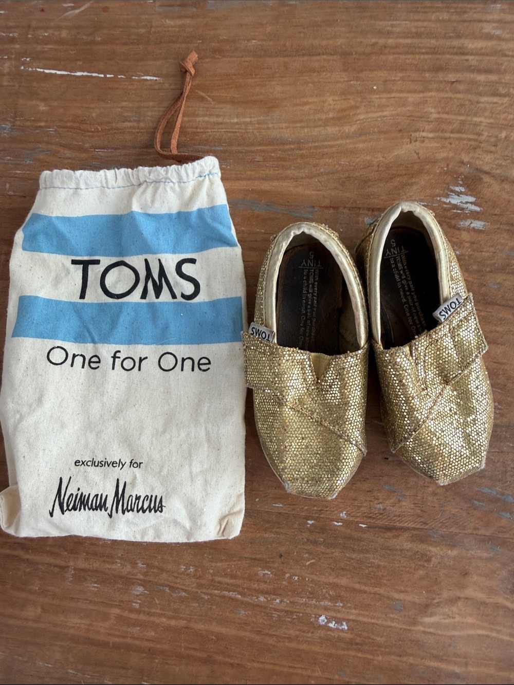 TOMS Gold Glitter Toddler Slip-Ons